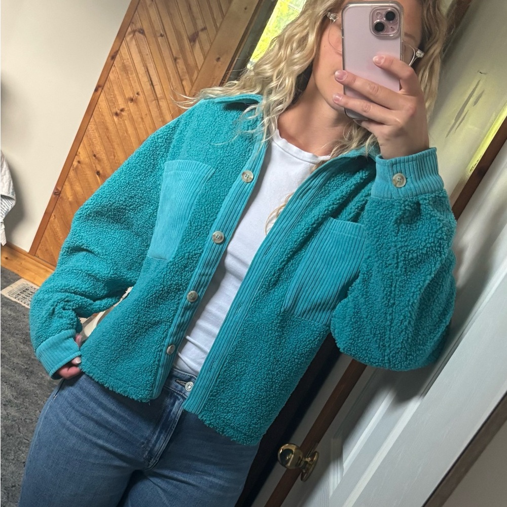 Francesca's Collections Teal Teddy Jacket
